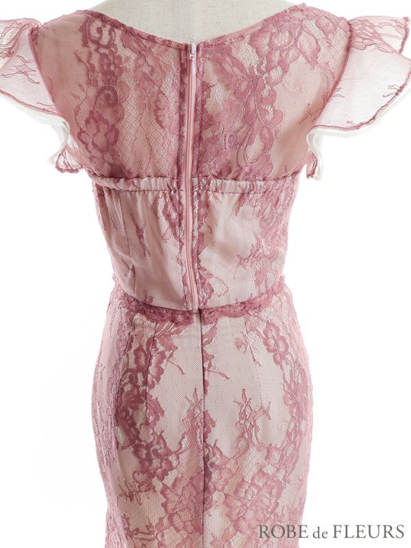 画像11: XSサイズあり【ROBE de FLEURS/ローブドフルール】マーメイド/ レース/ オーガンジー/ バストチャーム/ フリルショルダー/ セットアップ/ ひざ丈/ ミディアムドレス/ キャバドレス[OF2] (11)