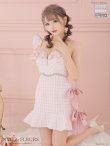 XSサイズあり【ROBE de FLEURS/ローブドフルール】チェック柄ツイード/ リボンワンショルダー/ マーメイド/ フリル/ ジップ/ ビジュー/ ミニドレス/ キャバドレス　ピンク