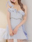 画像17: XSサイズあり【ROBE de FLEURS/ローブドフルール】チェック柄ツイード/ リボンワンショルダー/ マーメイド/ フリル/ ジップ/ ビジュー/ ミニドレス/ キャバドレス (17)