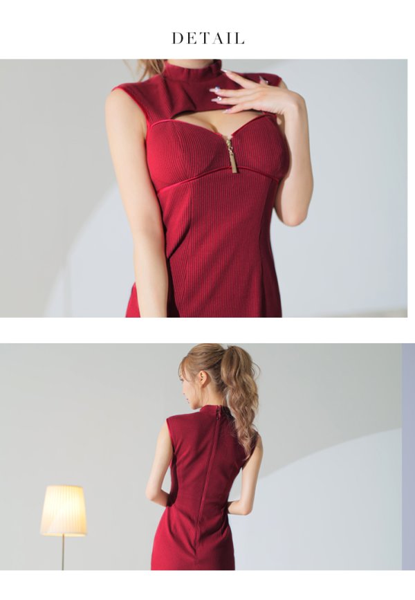画像12: XSサイズあり【Glossy/グロッシー】フロントジッパー/ リブニット/ ノースリーブ/ ワンカラー/ タイト/ ミニドレス/ キャバドレス[OF08] (12)