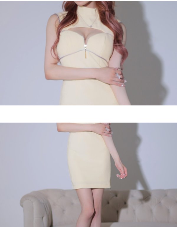 画像14: XSサイズあり【Glossy/グロッシー】フロントジッパー/ リブニット/ ノースリーブ/ ワンカラー/ タイト/ ミニドレス/ キャバドレス[OF08] (14)