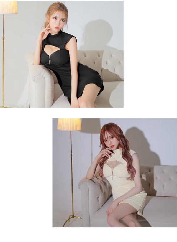 画像10: XSサイズあり【Glossy/グロッシー】フロントジッパー/ リブニット/ ノースリーブ/ ワンカラー/ タイト/ ミニドレス/ キャバドレス[OF08] (10)