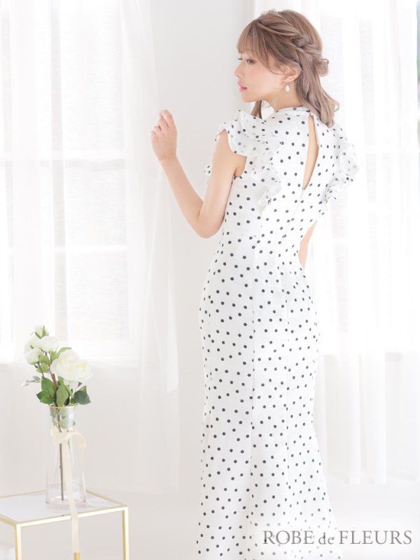 画像13: Lサイズあり【DEA./ディア】フリル/ リボン/ ドット/ マーメイド/ ミモレ丈/ ミディアムドレス/ キャバドレス【OF08】 (13)