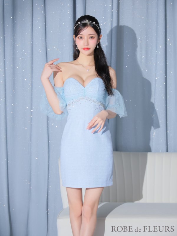 画像8: XSサイズあり【ROBE de FLEURS/ローブドフルール】バルーンスリーブ/ オフショル/ ビジュー/ タイト/ ミニドレス/ キャバドレス[OF08] (8)