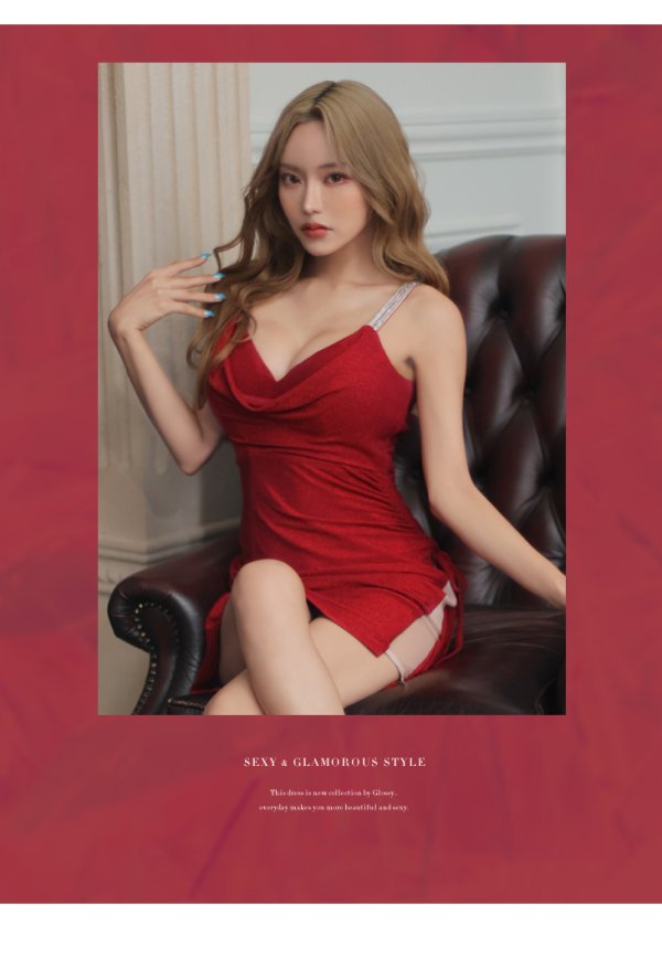 画像22: XSサイズあり【Glossy/グロッシー】ラメニット/ ビジュー/ キャミ/ シンプル/ ワンカラー/ タイト/ ミニドレス/ キャバドレス[OF08] (22)