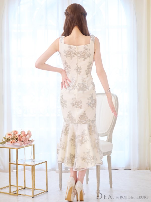 画像9: Lサイズあり【DEA./ディア】マーメイド/ フローラル/ バストジップ/ フリル/ テールカット/ ミディアムドレス/ キャバドレス【OF08】 (9)