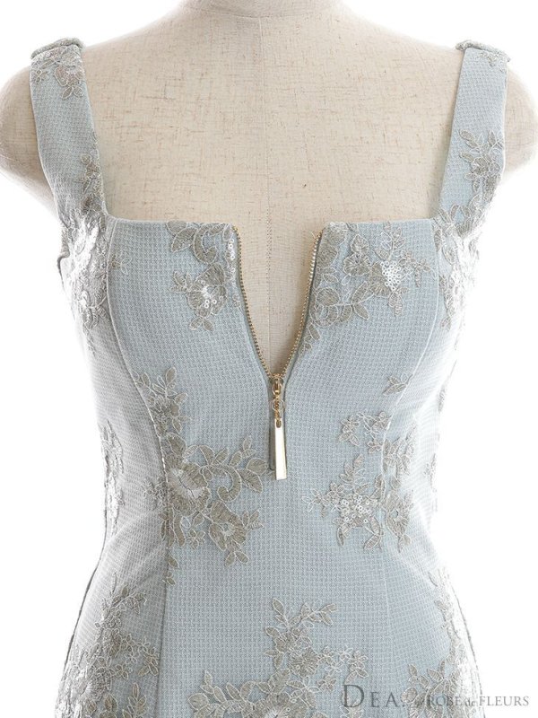 画像14: Lサイズあり【DEA./ディア】マーメイド/ フローラル/ バストジップ/ フリル/ テールカット/ ミディアムドレス/ キャバドレス【OF08】 (14)