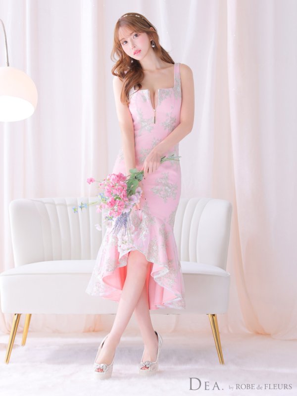 画像7: Lサイズあり【DEA./ディア】マーメイド/ フローラル/ バストジップ/ フリル/ テールカット/ ミディアムドレス/ キャバドレス【OF08】 (7)