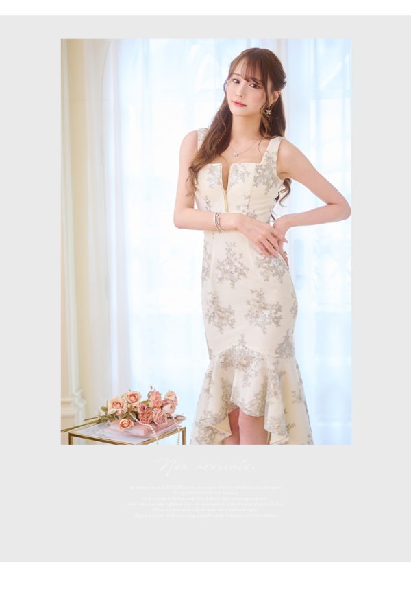 画像11: Lサイズあり【DEA./ディア】マーメイド/ フローラル/ バストジップ/ フリル/ テールカット/ ミディアムドレス/ キャバドレス【OF08】 (11)