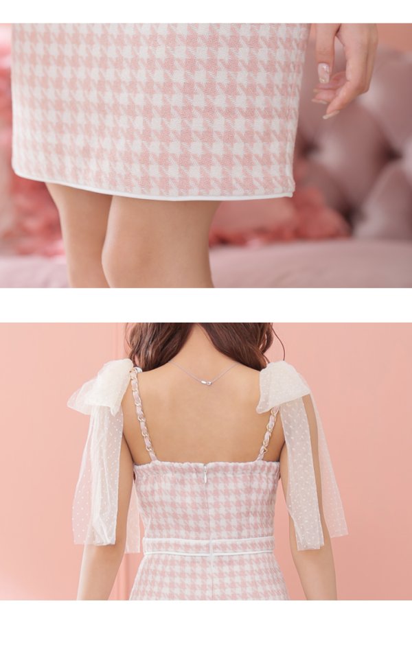 画像14: XSサイズあり【ROBE de FLEURS/ローブドフルール】ドットチュールリボン/ ツイード/ キャミソール/ バストジップ/ タイト/ ミニドレス/ キャバドレス[OF2] (14)