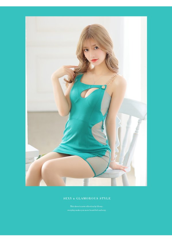画像3: XSサイズあり【Glossy/グロッシー】バストカット/ チェーン/ ワンカラー/ ワンショルデザイン/ シアー/ ストレッチ/ タイト/ ミニドレス/ キャバドレス[OF08] (3)