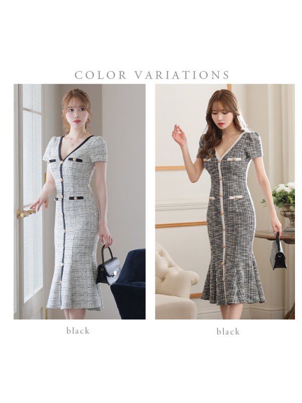 画像21: Lサイズあり【DEA./ディア】ツイードライクニット/ マーメード/ 半袖/ 袖あり/ ミモレ丈/ ミディアムドレス/ キャバドレス【OF08】 (21)