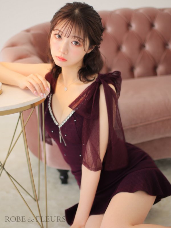 画像4: 【LIMITED SALE開催中！! 11月11日より順次発送予定】XSサイズあり【ROBE de FLEURS/ローブドフルール】オーガンジーリボン/ デコルテビジュー/ ノースリーブ/ フレア/ セットアップ/ ミニドレス/ キャバドレス[OF08] (4)