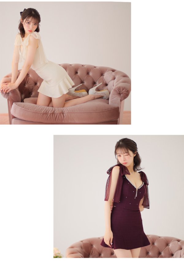 画像10: 【LIMITED SALE開催中！! 11月11日より順次発送予定】XSサイズあり【ROBE de FLEURS/ローブドフルール】オーガンジーリボン/ デコルテビジュー/ ノースリーブ/ フレア/ セットアップ/ ミニドレス/ キャバドレス[OF08] (10)