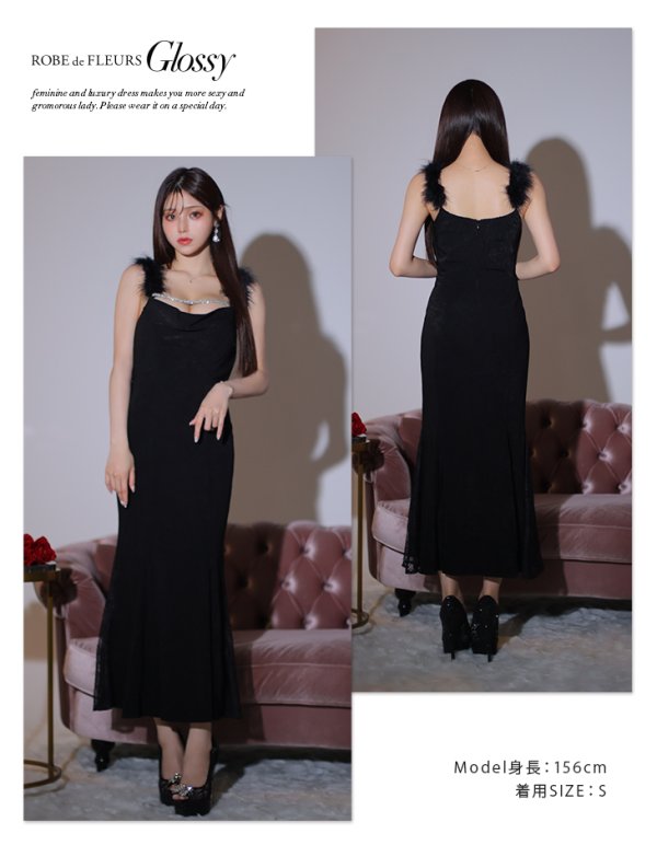 画像27: 【Glossy/グロッシー】サイドレース/ ファーストラップ/ ワンカラー/ キャミソール/ ストレッチ/ タイト/ ミモレ丈/ ロングドレス/ キャバドレスlong[OF2] (27)