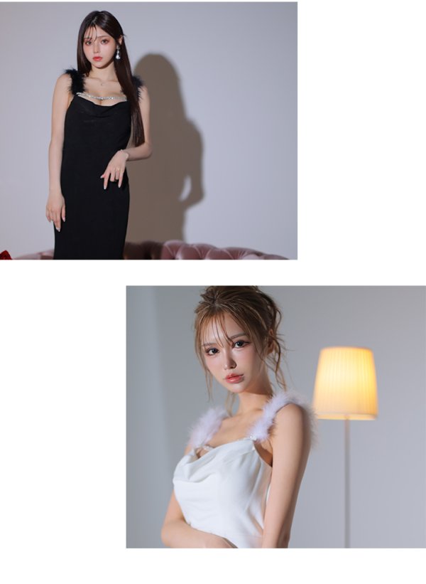 画像12: 【Glossy/グロッシー】サイドレース/ ファーストラップ/ ワンカラー/ キャミソール/ ストレッチ/ タイト/ ミモレ丈/ ロングドレス/ キャバドレスlong[OF08] (12)