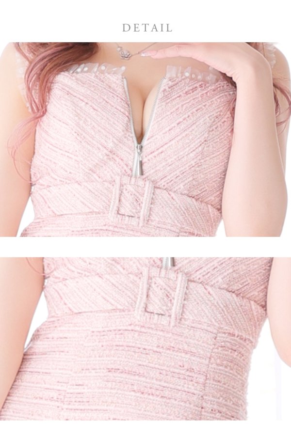 画像13: XSサイズあり【ROBE de FLEURS/ローブドフルール】サマーツイード/ フリル裾/ マーメイド/ フロントジップ/ ドットチュール/ ミニドレス/ キャバドレス[OF2] (13)