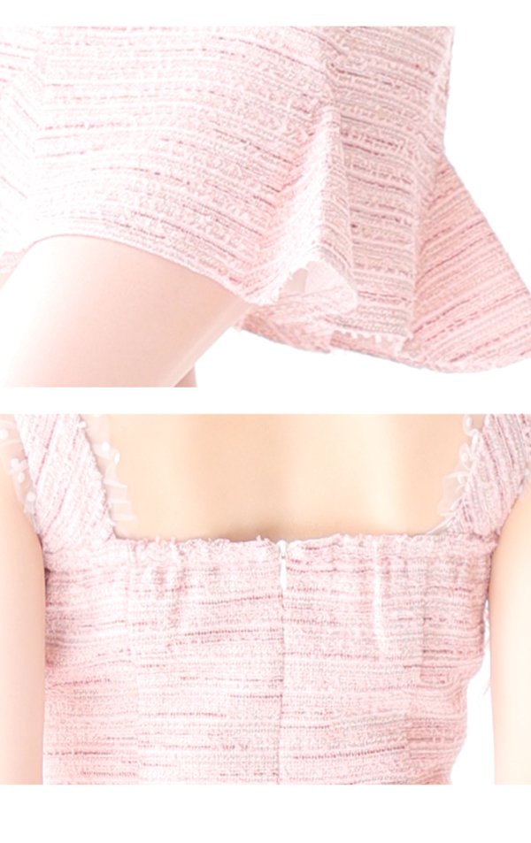 画像14: XSサイズあり【ROBE de FLEURS/ローブドフルール】サマーツイード/ フリル裾/ マーメイド/ フロントジップ/ ドットチュール/ ミニドレス/ キャバドレス[OF2] (14)
