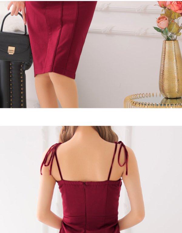 画像11: XSサイズあり【Glossy/グロッシー】フロントジップ/ ベロアリボンキャミ/ ワンカラー/ タイト/ ミディアムドレス/ キャバドレス[OF08] (11)