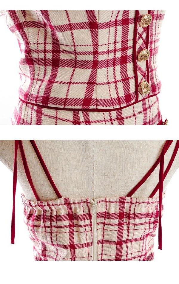 画像21: sugarコラボ商品☆【XSサイズあり】【ROBE de FLEURS/ローブドフルール】チェック柄/ マーメイド/ ショルダーリボン/ キャミソール/ セットアップ/ ミニドレス/ キャバドレス[OF08] (21)