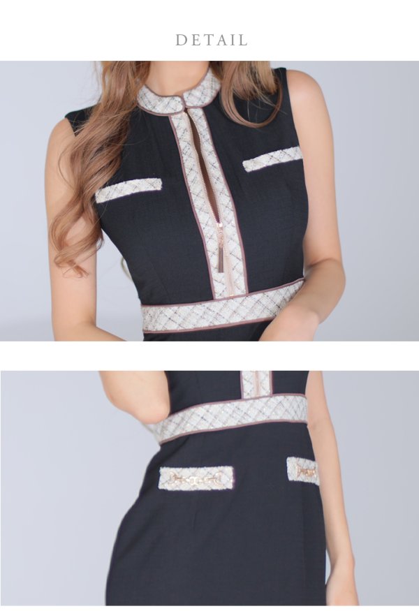 画像13: Lサイズあり【DEA./ディア】ツイード/ チェック/ ジップ/ 谷間魅せ/ タイト/ ミニドレス/ キャバドレス【OF08】 (13)