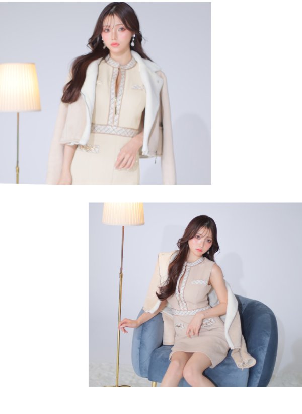 画像10: Lサイズあり【DEA./ディア】ツイード/ チェック/ ジップ/ 谷間魅せ/ タイト/ ミニドレス/ キャバドレス【OF08】 (10)