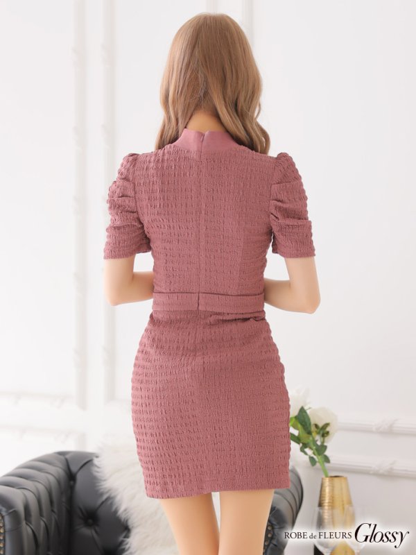 画像15: 門りょうちゃん着用 XSサイズあり【Glossy/グロッシー】バストジッパー/ ワッフル/ 袖あり/ 半袖/ シンプル/ ワンカラー/ ストレッチ/ タイト/ ミニドレス/ キャバドレス[OF2] (15)