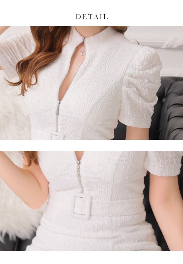 画像30: 門りょうちゃん着用 XSサイズあり【Glossy/グロッシー】バストジッパー/ ワッフル/ 袖あり/ 半袖/ シンプル/ ワンカラー/ ストレッチ/ タイト/ ミニドレス/ キャバドレス[OF2] (30)