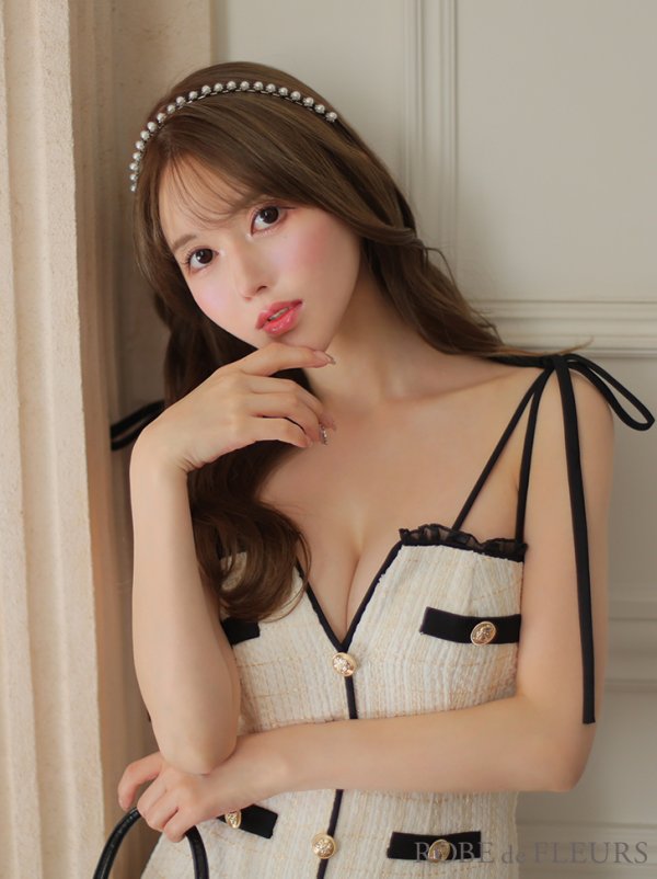 画像19: XSサイズあり【ROBE de FLEURS/ローブドフルール】ツイード/ バストカット/ ボタン / クラシカル/ 肩リボン/ ミニドレス/ キャバドレス[OF08] (19)