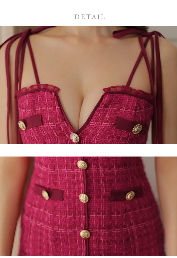 画像15: XSサイズあり【ROBE de FLEURS/ローブドフルール】ツイード/ バストカット/ ボタン / クラシカル/ 肩リボン/ ミニドレス/ キャバドレス[OF08] (15)