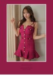 画像11: XSサイズあり【ROBE de FLEURS/ローブドフルール】ツイード/ バストカット/ ボタン / クラシカル/ 肩リボン/ ミニドレス/ キャバドレス[OF2] (11)