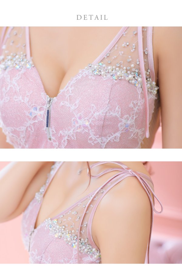 画像23: XSサイズあり【ROBE de FLEURS/ローブドフルール】グリッター/ 立体レース/ フロントジッパー/ ノースリーブ/ Aライン/ フレア/ ミニドレス/ キャバドレス[OF08] (23)