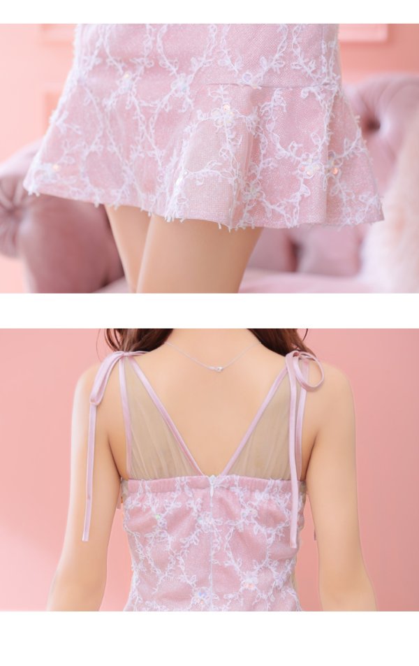 画像24: XSサイズあり【ROBE de FLEURS/ローブドフルール】グリッター/ 立体レース/ フロントジッパー/ ノースリーブ/ Aライン/ フレア/ ミニドレス/ キャバドレス[OF08] (24)