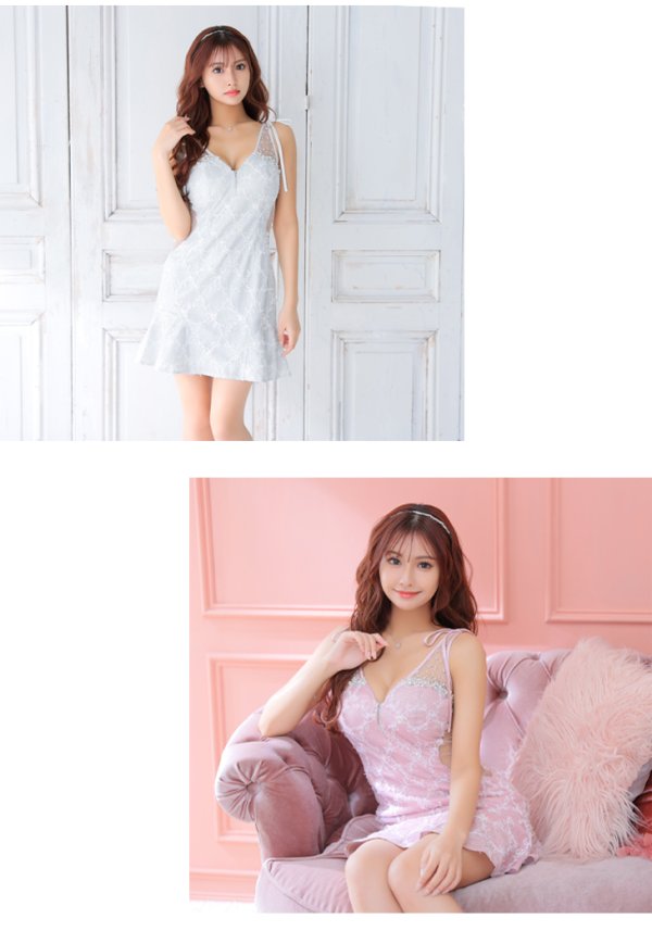 画像10: XSサイズあり【ROBE de FLEURS/ローブドフルール】グリッター/ 立体レース/ フロントジッパー/ ノースリーブ/ Aライン/ フレア/ ミニドレス/ キャバドレス[OF08] (10)