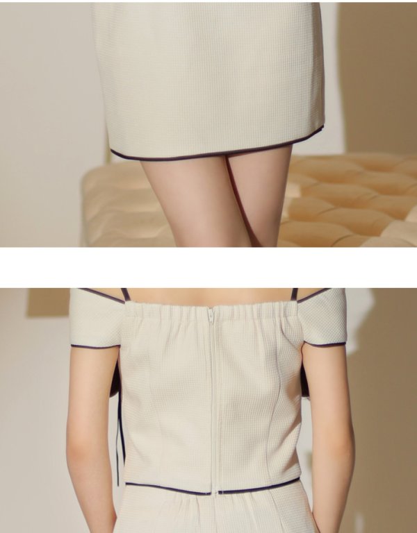 画像14: XSサイズあり【Glossy/グロッシー】スエードリボン/ ワッフル/ オフショルダー/ フロントジップ/ タイト/ セットアップ/ ミニドレス/ キャバドレス[OF08] (14)