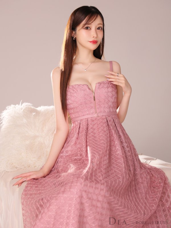 画像9: Lサイズあり【DEA./ディア】フロントジッパー/ チュール/ キャミソール/ Aライン/ フレア/ ミモレ丈/ ミディアム丈/ ワンピース/ ミディアムドレス/ キャバドレス[OF2] (9)