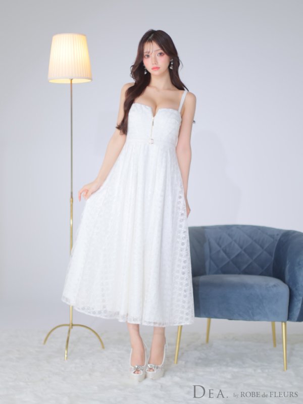 画像7: Lサイズあり【DEA./ディア】フロントジッパー/ チュール/ キャミソール/ Aライン/ フレア/ ミモレ丈/ ミディアム丈/ ワンピース/ ミディアムドレス/ キャバドレス【OF08】 (7)