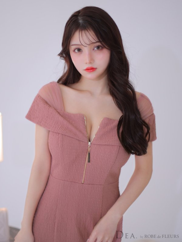 画像16: Lサイズあり【DEA./ディア】オフショルダー/ チュール/ フロントジップ/ マーメイド/ ミモレ丈/ マキシ丈/ ミディアムドレス/ キャバドレス【OF08】 (16)