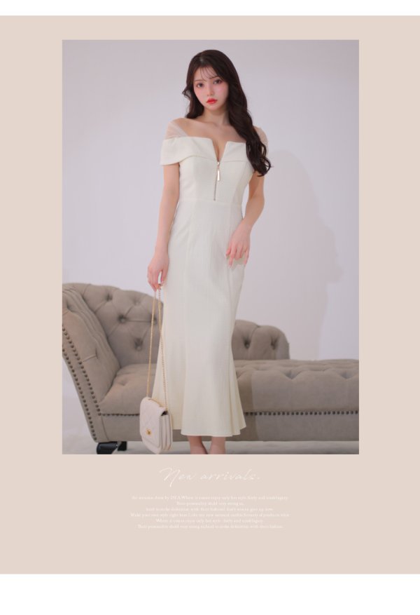 画像22: Lサイズあり【DEA./ディア】オフショルダー/ チュール/ フロントジップ/ マーメイド/ ミモレ丈/ マキシ丈/ ミディアムドレス/ キャバドレス【OF08】 (22)