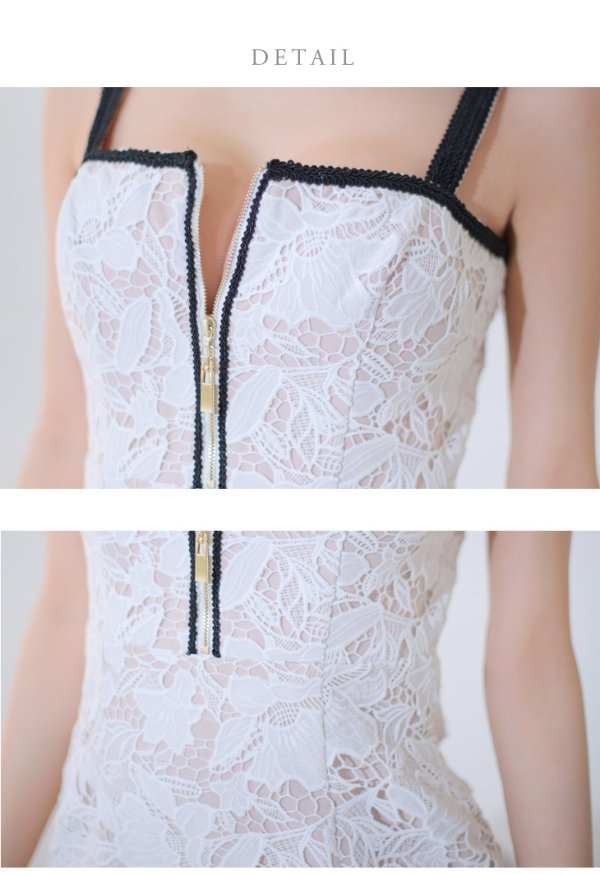 画像22: Lサイズあり【DEA./ディア】ケミカルレース/ フリル/ マーメイド/ ノースリーブ/ フロントジップ/ 膝丈/ ミディアムドレス/ キャバドレス【OF08】 (22)