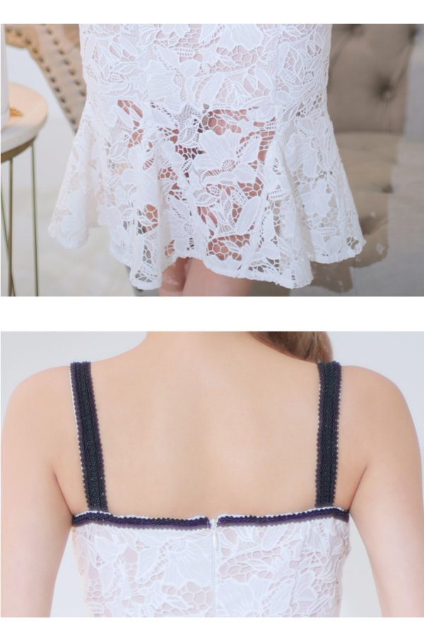 画像23: Lサイズあり【DEA./ディア】ケミカルレース/ フリル/ マーメイド/ ノースリーブ/ フロントジップ/ 膝丈/ ミディアムドレス/ キャバドレス【OF08】 (23)