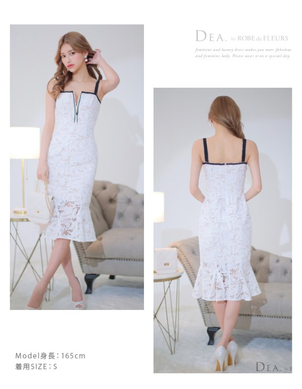 画像21: Lサイズあり【DEA./ディア】ケミカルレース/ フリル/ マーメイド/ ノースリーブ/ フロントジップ/ 膝丈/ ミディアムドレス/ キャバドレス【OF08】 (21)