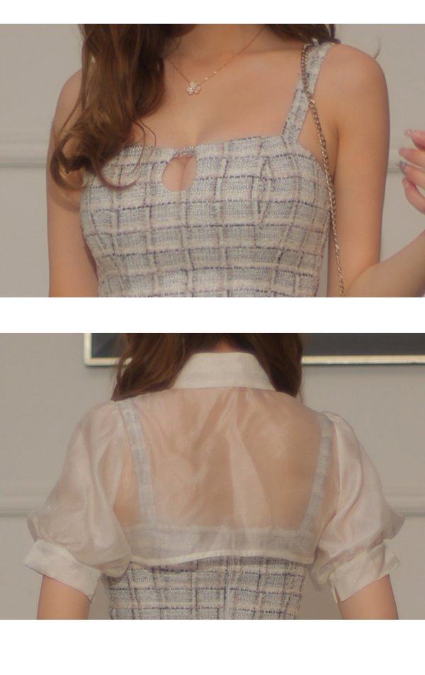 画像14: 10th SPECIAL COLLECTION 【ROBE de FLEURS/ローブドフルール】Venus Tweed Midi Dress/ ツイード/ 切替/ 襟付き/ 袖あり/ パフスリーブ/ タイト/ ミディアムドレス/ キャバドレス[OF08] (14)