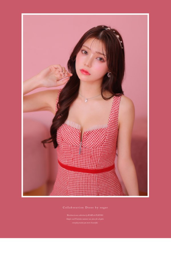 画像14: XSサイズあり【ROBE de FLEURS/ローブドフルール】ツイード/ ギンガムチェック/ フロントジップ/ ノースリーブ/ スパンコール/ フレア/ ミニドレス/ キャバドレス[OF08] (14)