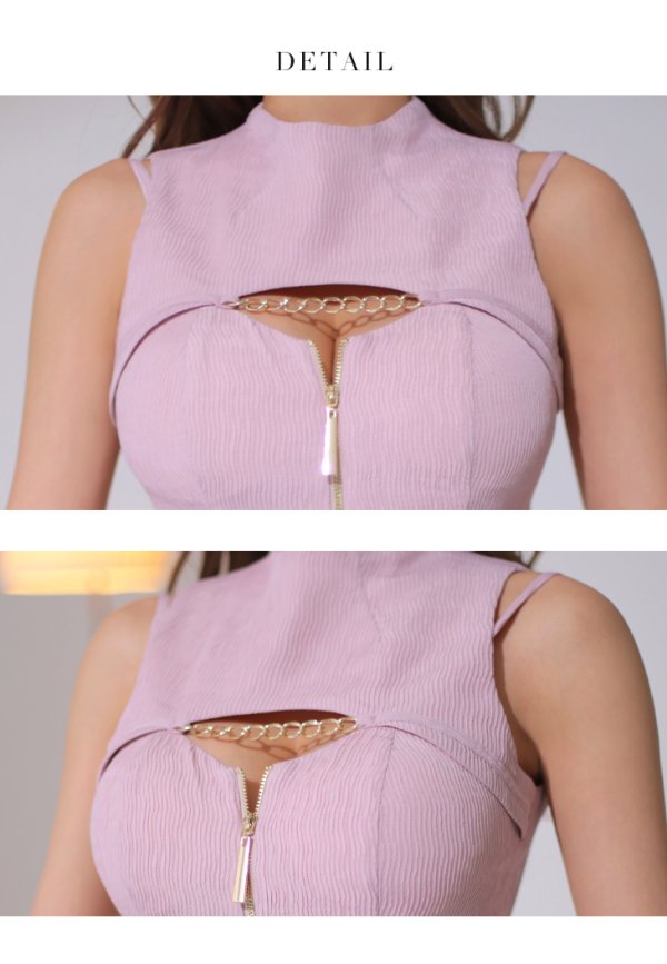 画像10: XSサイズあり【Glossy/グロッシー】マルチファスナー/ ハイネック/ ノースリーブ/ ワンカラー/ タイト/ ミニドレス/ キャバドレス[OF08] (10)