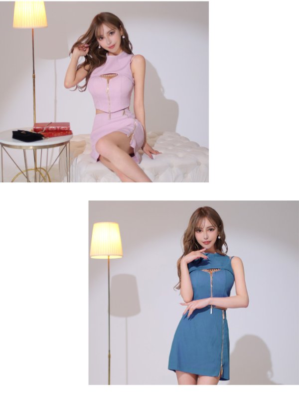 画像7: XSサイズあり【Glossy/グロッシー】マルチファスナー/ ハイネック/ ノースリーブ/ ワンカラー/ タイト/ ミニドレス/ キャバドレス[OF08] (7)