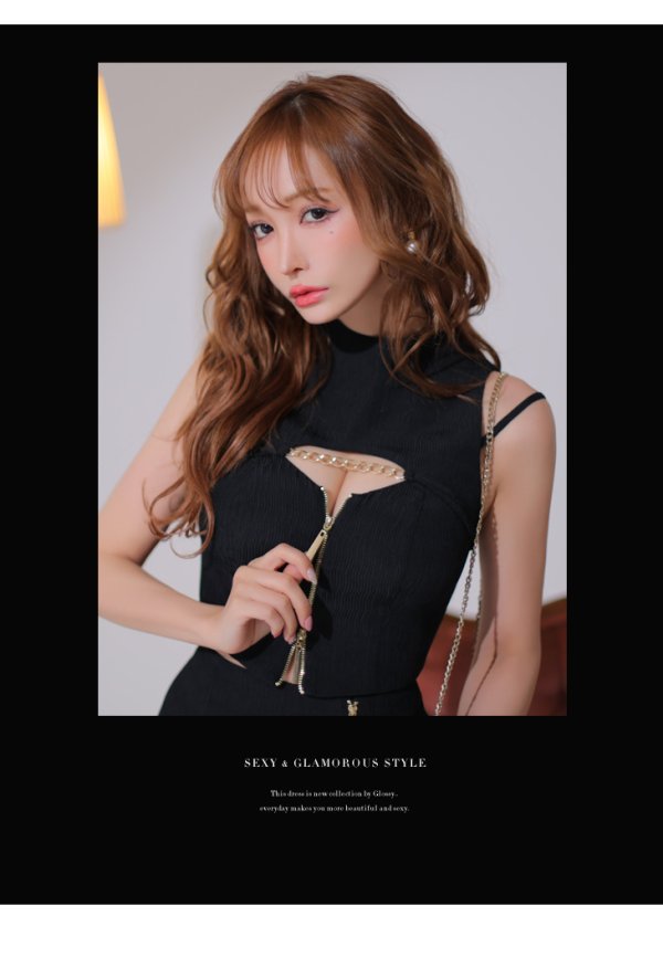 画像8: XSサイズあり【Glossy/グロッシー】マルチファスナー/ ハイネック/ ノースリーブ/ ワンカラー/ タイト/ ミニドレス/ キャバドレス[OF08] (8)