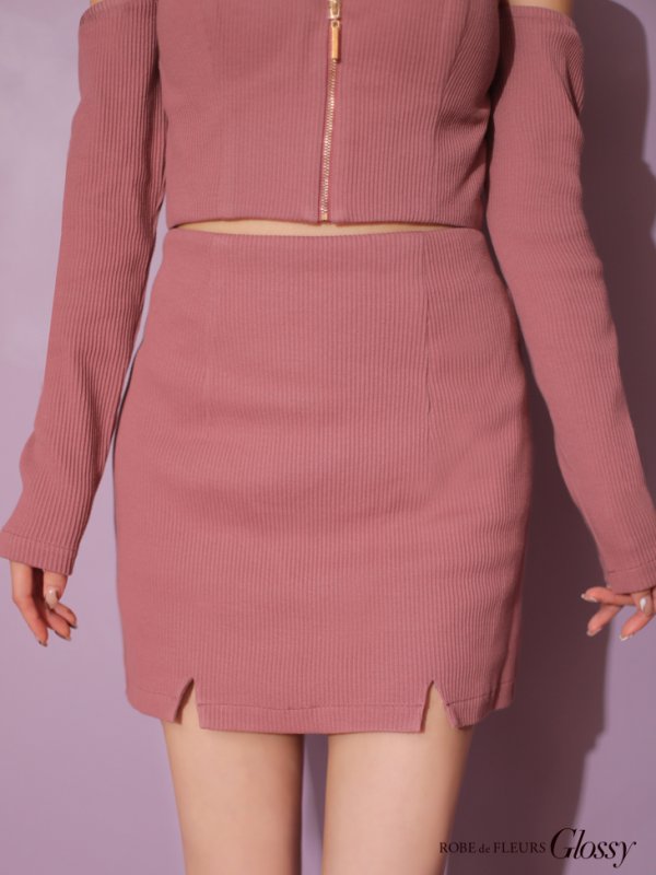 画像23: XSサイズあり【Glossy/グロッシー】リブニット/ アームカバー/ フロントジップ/ ストレッチ/ タイト/ セットアップ/ ミニドレス/ キャバドレス[OF08] (23)