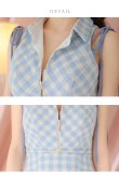 画像13: XSサイズあり【ROBE de FLEURS/ローブドフルール】襟デザイン/ スプリングツイード/ ギンガムチェック/ ノースリーブ/ プリーツ/ フレア/ ミニドレス/ キャバドレス[OF2] (13)