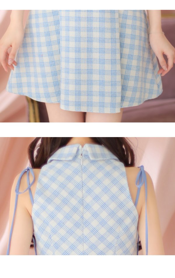 画像14: XSサイズあり【ROBE de FLEURS/ローブドフルール】襟デザイン/ スプリングツイード/ ギンガムチェック/ ノースリーブ/ プリーツ/ フレア/ ミニドレス/ キャバドレス[OF08] (14)